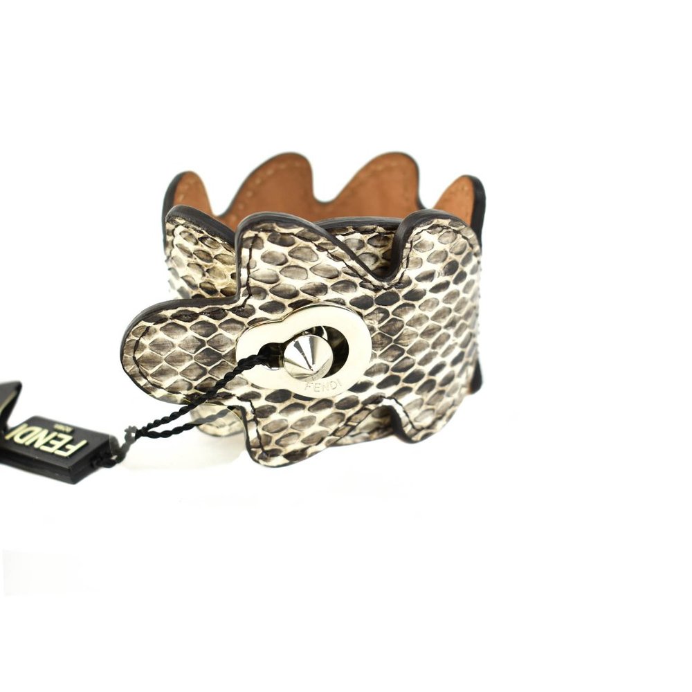 Fendi: Black, Python Leather & Stud Logo Bracelet - image 2